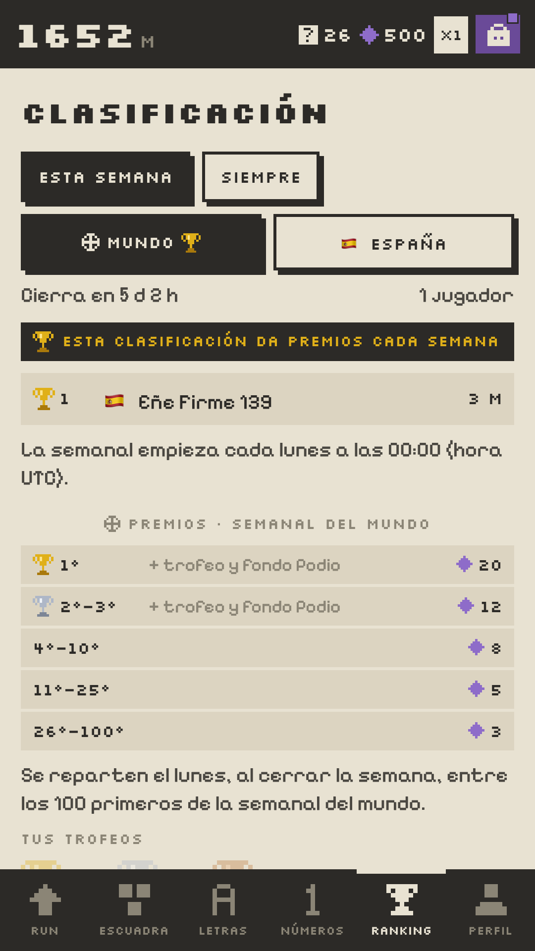 La clasificación semanal